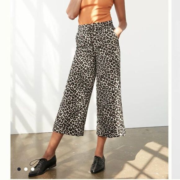 NEW Anthropologie Maeve Kate Leopard Jacquard cropped Trousers pants Size 00 wid - Picture 1 of 10